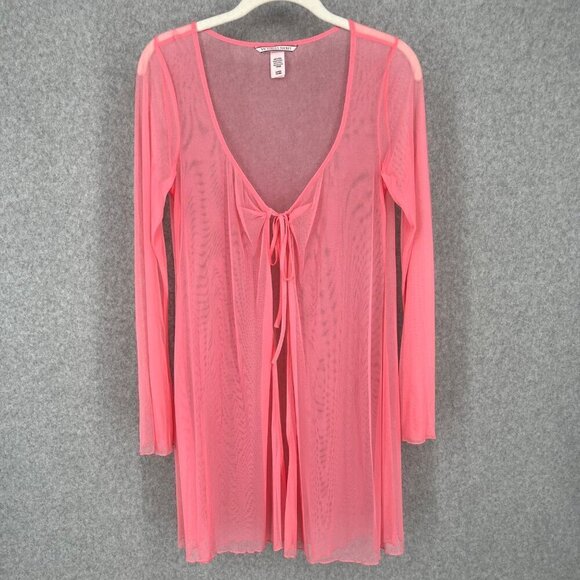 Victorias Secret Sheer Mesh Tie Front Babydoll Cardigan Size S Pink y2k 90s EUC - Picture 1 of 12